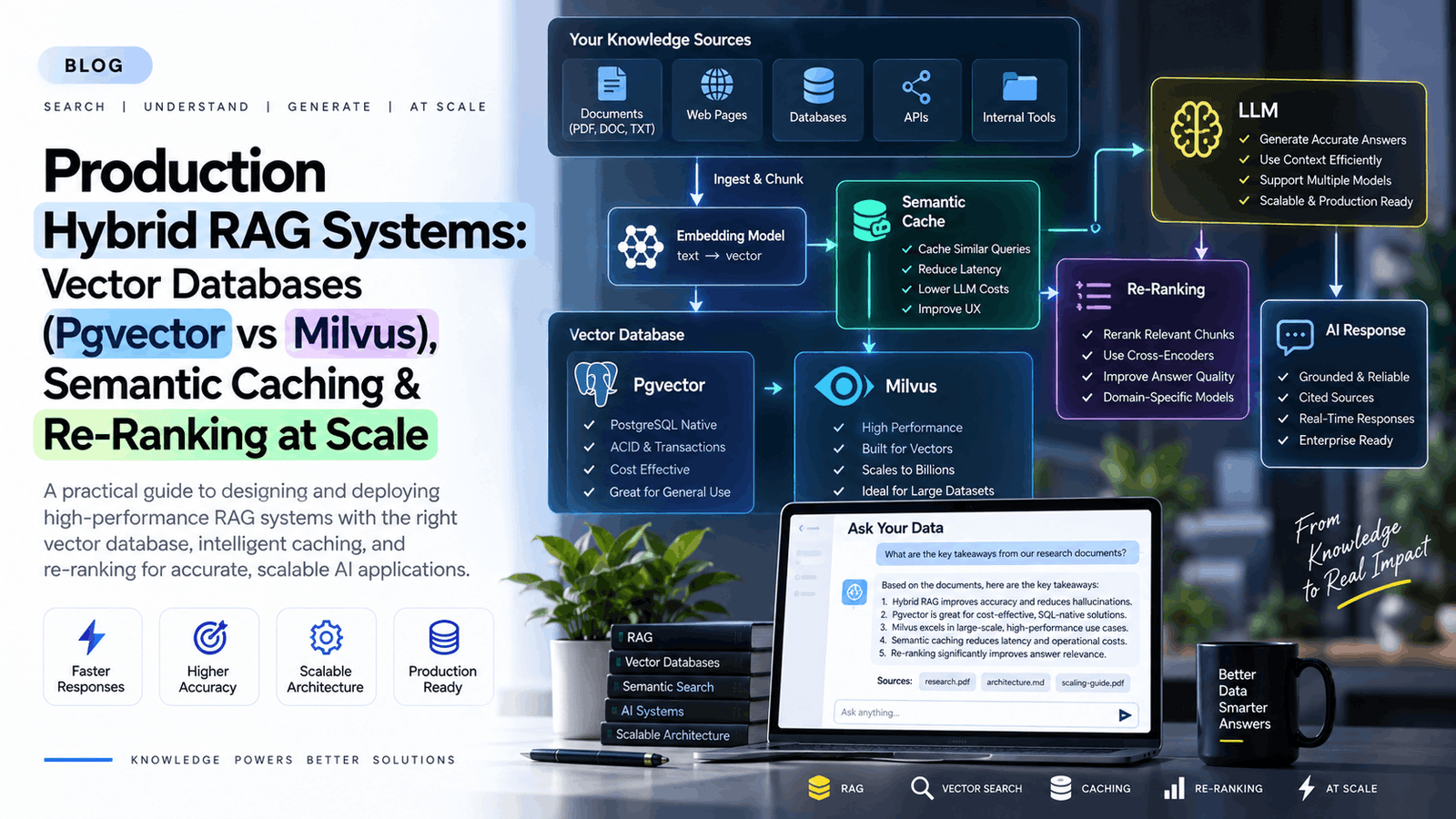 Production Hybrid RAG Systems: Vector Databases (Pgvector vs Milvus), Semantic Caching & Re-Ranking at Scale